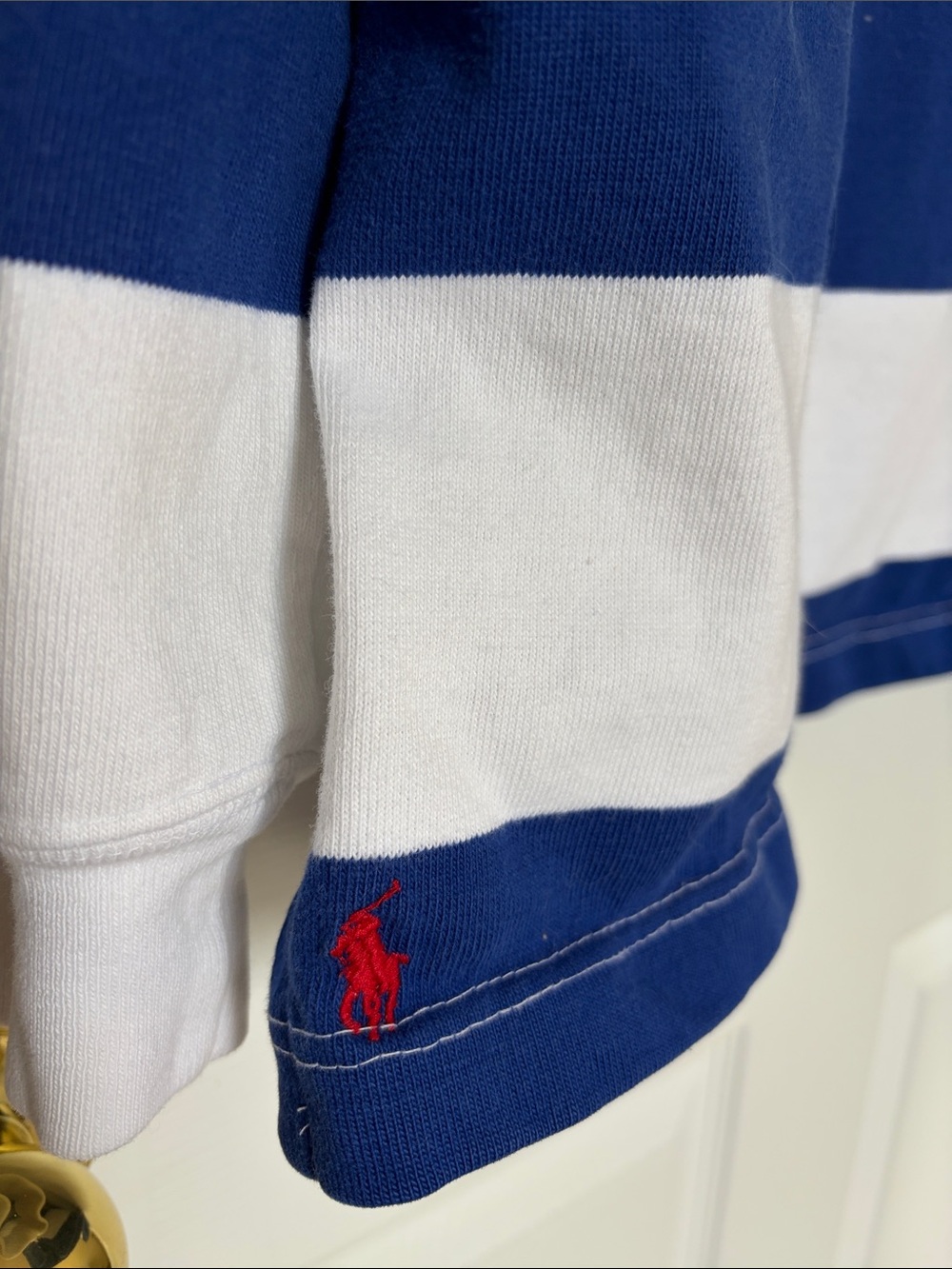 Polo by Ralph Lauren Blue and White Striped Rugby Sweatshirt